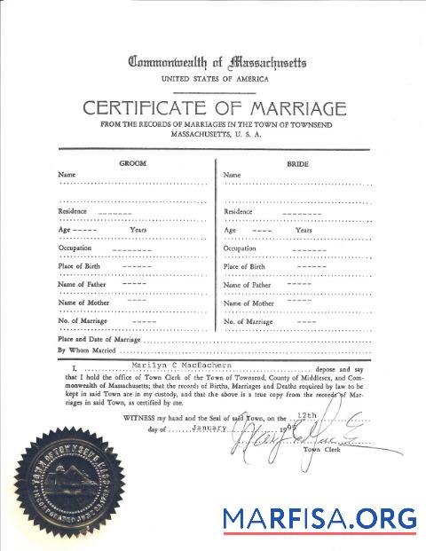 Blank USA The records of Massachusetts in the Townsend marriage certificate example